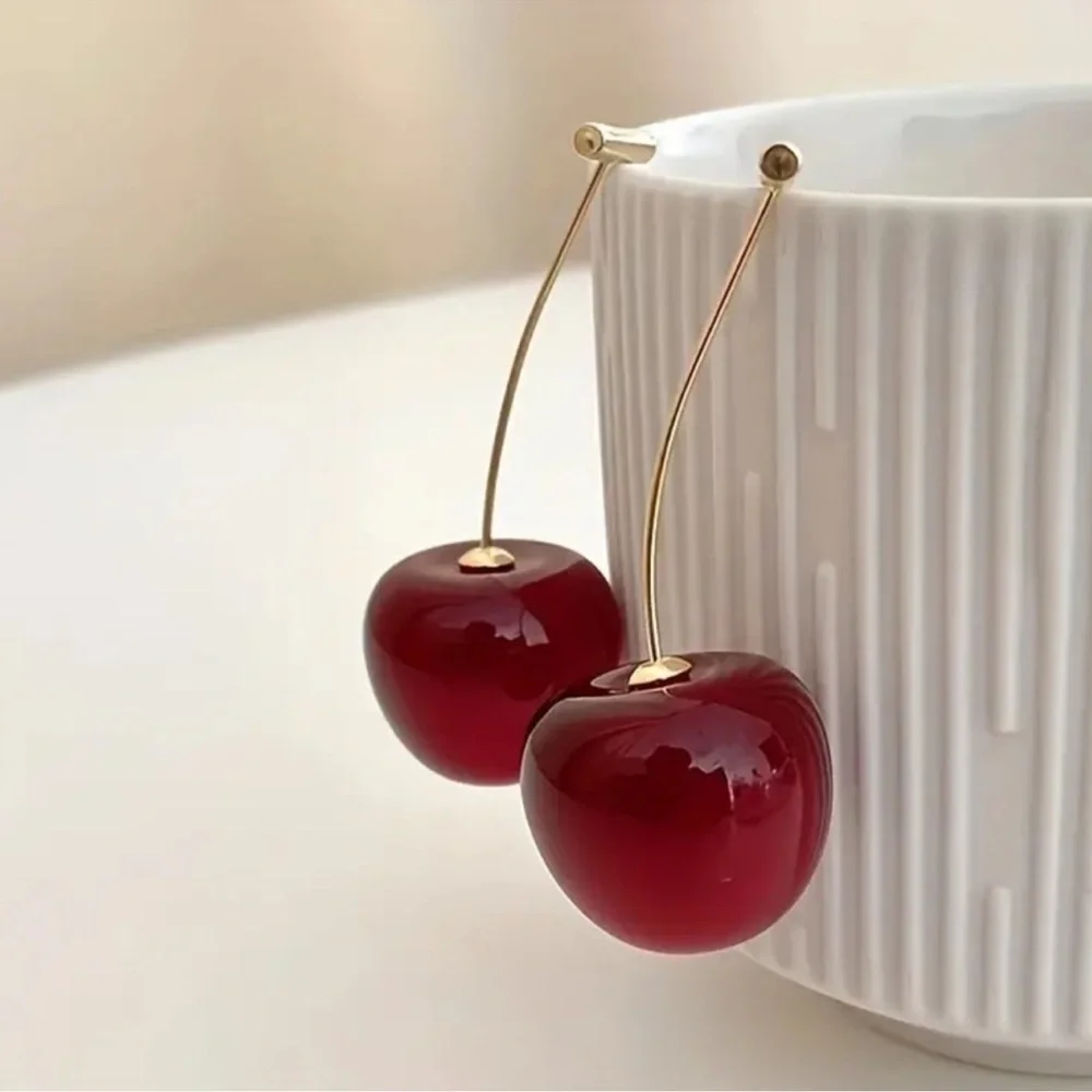 Cherry Red Gold Earrings